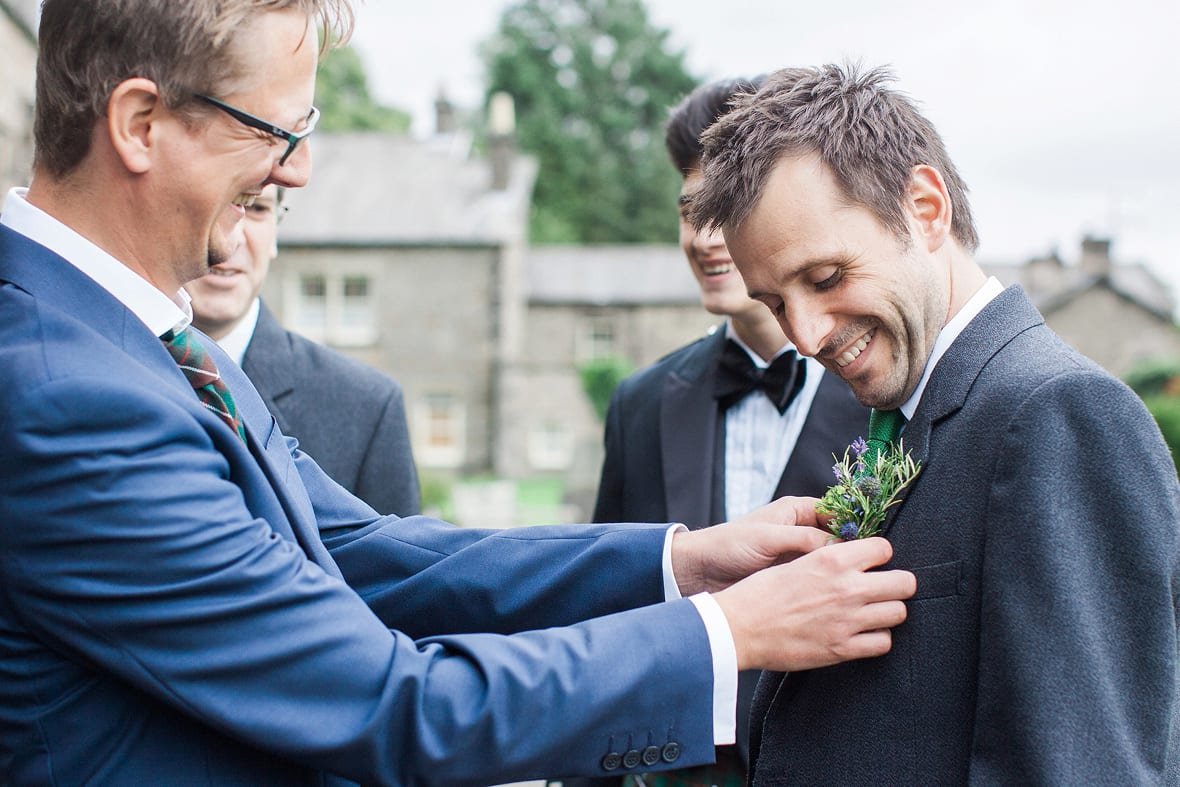 Grooms buttonhole Kirkby Lonsdale wedding photographer